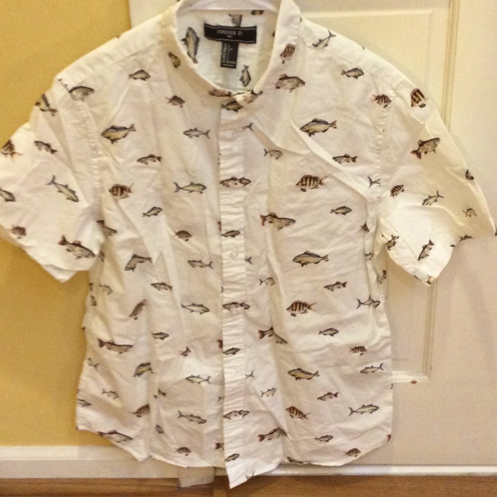 MENS printed rayon BUTTON DOWN SHIRT WITH FISH PATTERN